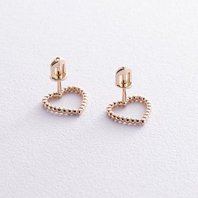 Серьги - пусеты "Сердечки" в желтом золоте с08444 №3