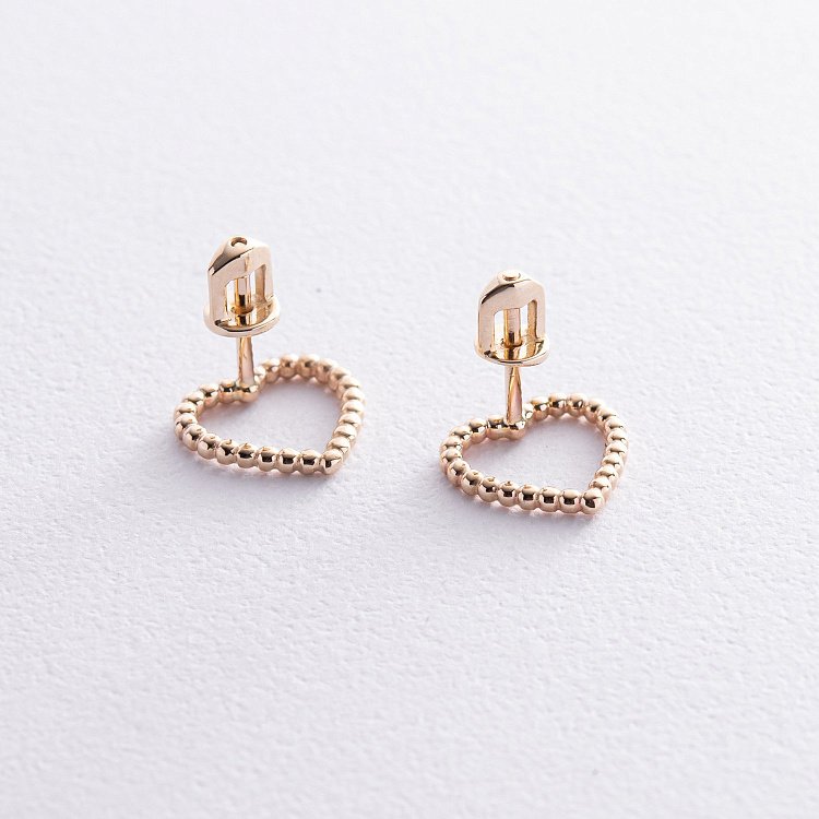 Серьги - пусеты "Сердечки" в желтом золоте с08444 от ювелирного магазина Оникс - 2