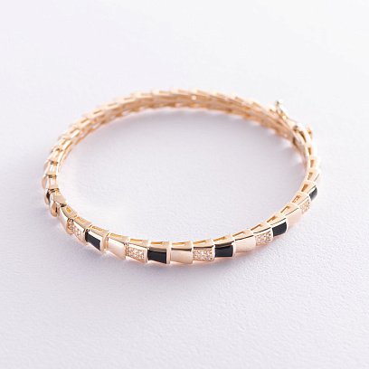 Жорсткий браслет в жовтому золоті (фіаніт, емаль) б04503