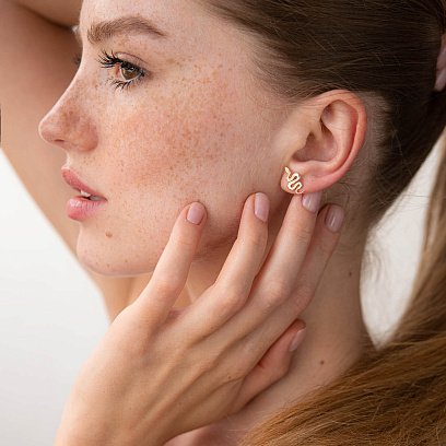 Серьги - пусеты "Змеи" в желтом золоте с07975 №5