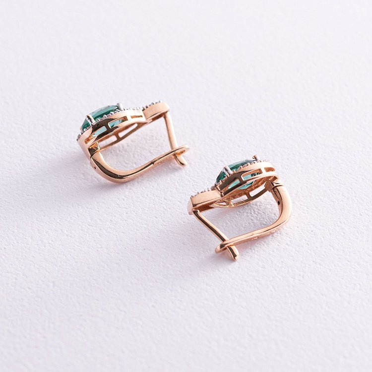 Золоті сережки (празиолит, фіаніт) с04196 від ювелірного магазину Онікс - 4