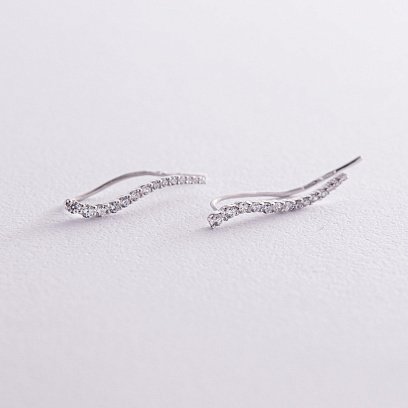 Срібні сережки - клаймбери "Хвиля" з фіанітами 902-01070 №4
