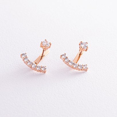 Сережки - джекети в червоному золоті (фіаніти) с04110 №2