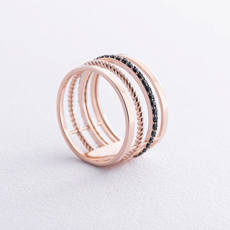 Золотое кольцо с черными фианитами к06970 от ювелирного магазина Оникс - 4