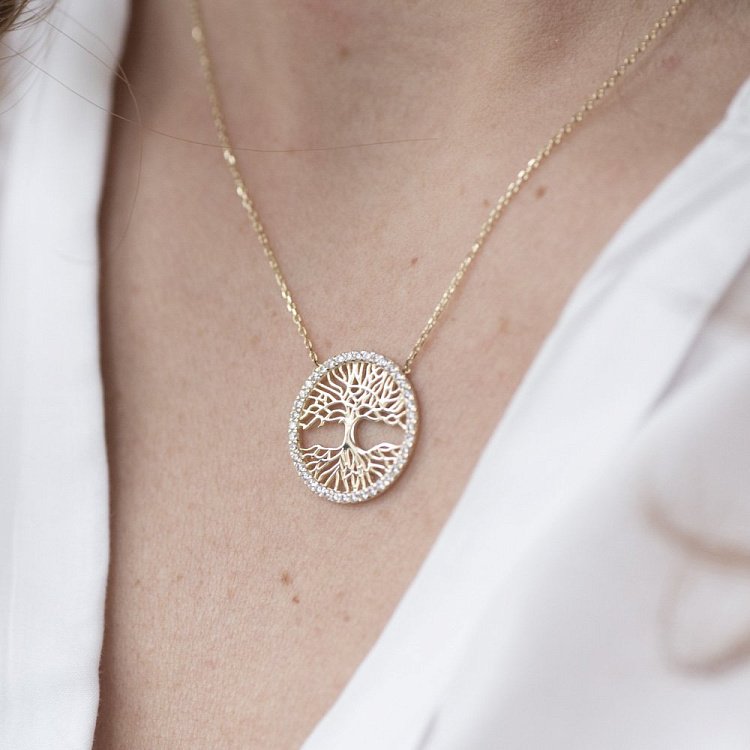 Золотое колье "Древо жизни" с фианитами кол01122 от ювелирного магазина Оникс - 2