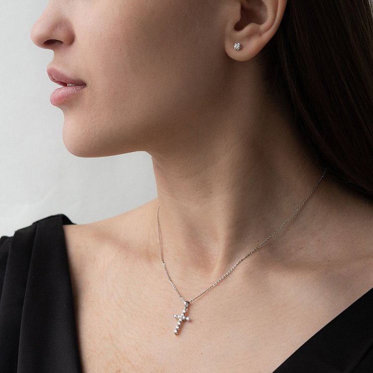 Золотий хрестик з діамантами пб0236ri від ювелірного магазину Онікс - 1