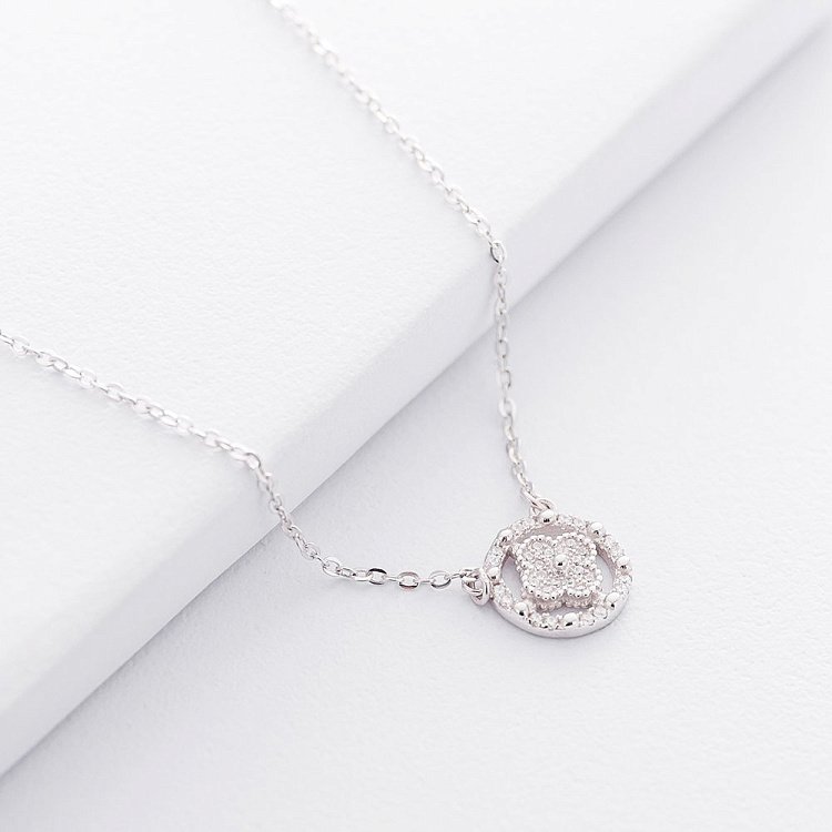 Серебряное колье "Клевер" (фианит) 18784 от ювелирного магазина Оникс