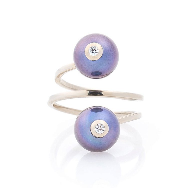 Золотое двойное кольцо с жемчугом и фианитами 04-2884.0.4640 от ювелирного магазина Оникс - 2