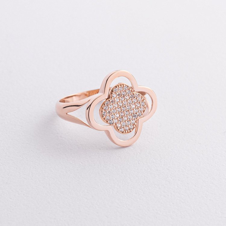 Кольцо "Клевер" в желтом золоте (фианиты) к08236 от ювелирного магазина Оникс - 1