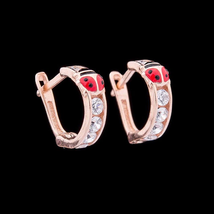 Дитячі золоті сережки "Божа корівка" з емаллю с02582 від ювелірного магазину Онікс