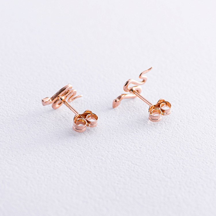 Серьги - пусеты "Змеи" в красном золоте с07880 от ювелирного магазина Оникс - 2