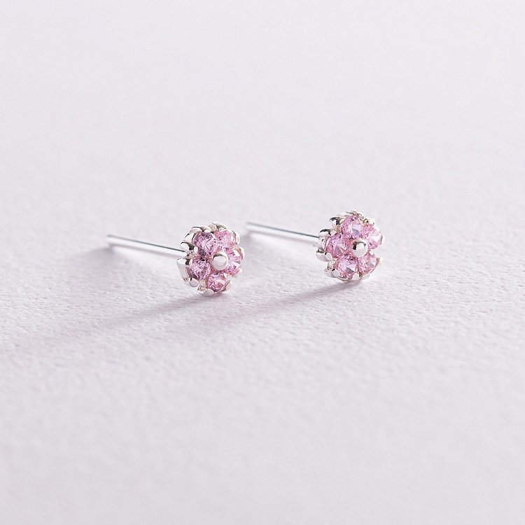 Срібні сережки - пусети "Квіточки" з фіанітами 121883 від ювелірного магазину Онікс