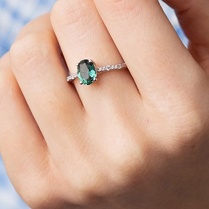 Серебряное кольцо с кварцом и фианитами 1339/1р-QGR №5