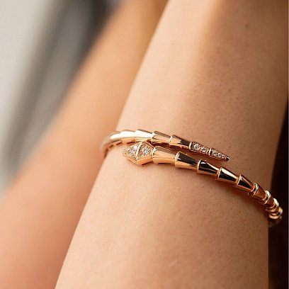 Жесткий браслет "Змея" в красном золоте (фианиты) б05434 №4