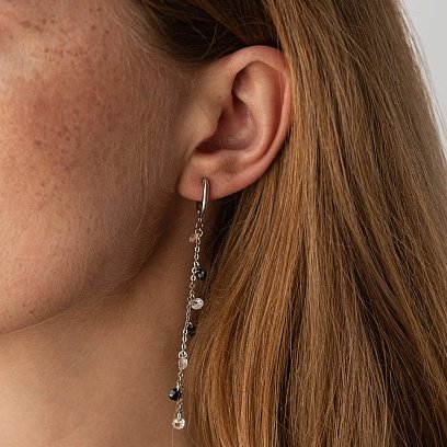 Серебряные серьги с черными и белыми фианитами 123286 №2