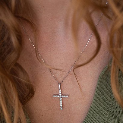 Хрестик у білому золоті з діамантами пб0292cha №4