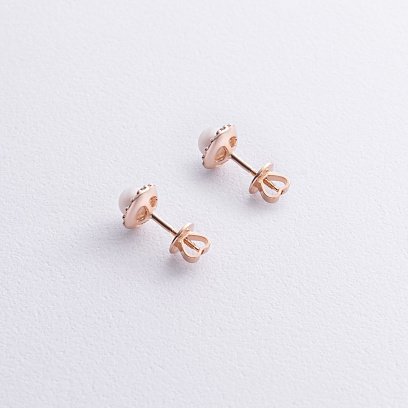 Золоті сережки - пусети "Linea" (перли, фіаніти) с08917 №3