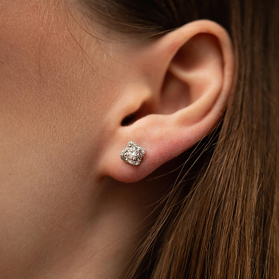 Золотые серьги - пусеты "Цветочки" 2 в 1 с бриллиантами сб0615cha №4