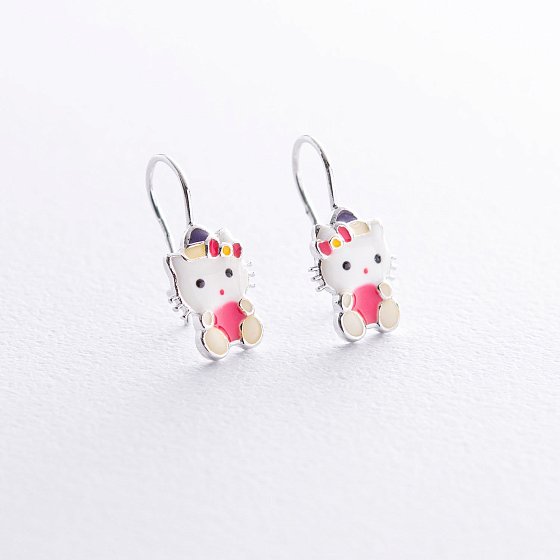Дитячі срібні сережки "Hello Kitty" 122732