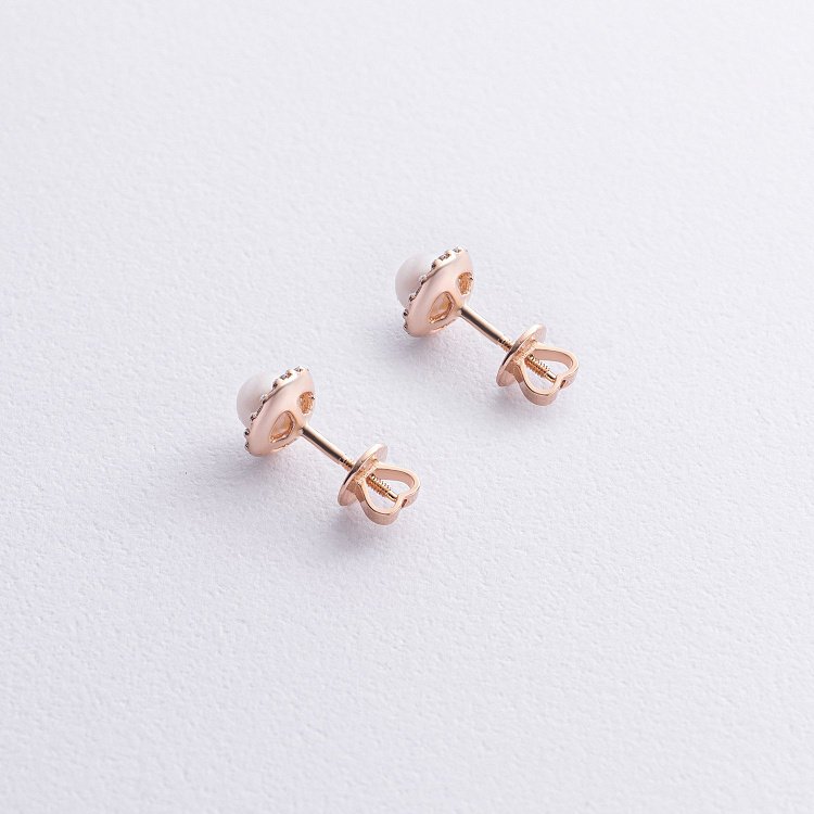 Золоті сережки - пусети "Linea" (перли, фіаніти) с08917 від ювелірного магазину Онікс - 2