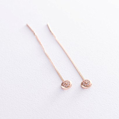 Сережки-протяжки в червоному золоті з фіанітами с07062