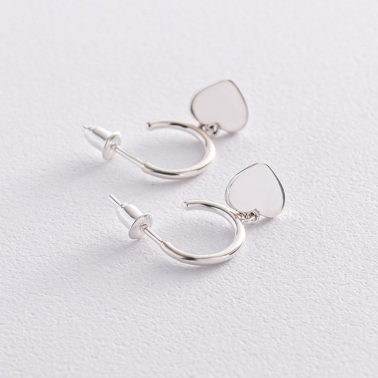 Серебряные серьги - пусеты "Сердечки" 123022 от ювелирного магазина Оникс - 3