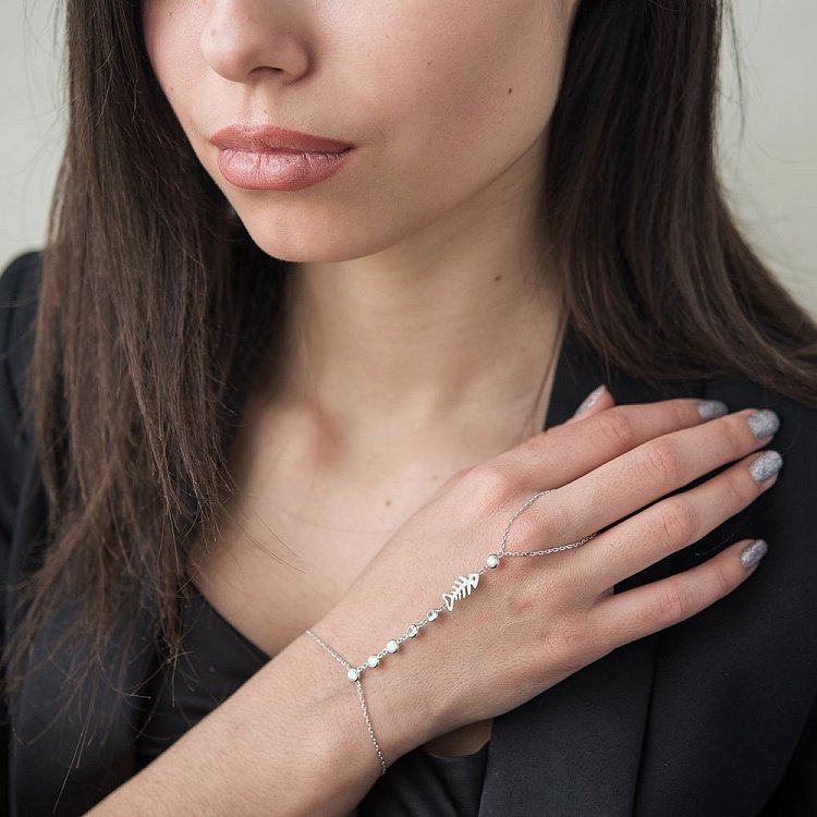 Срібний браслет Слейв з фіанітами 141119 від ювелірного магазину Онікс