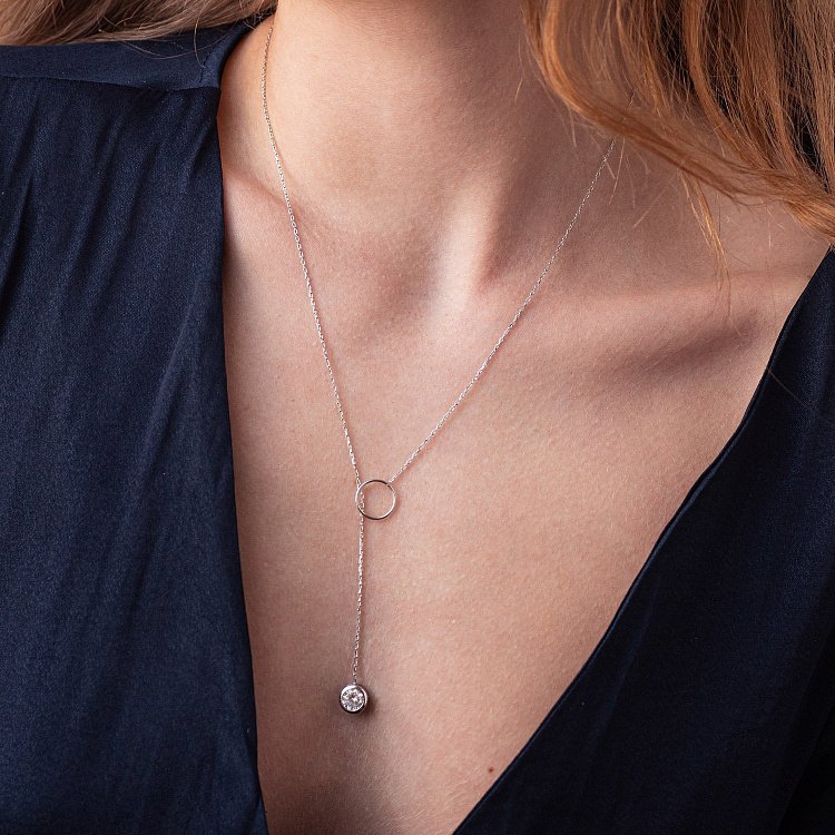 Серебряное колье "Марта" с фианитом 181125 от ювелирного магазина Оникс - 3