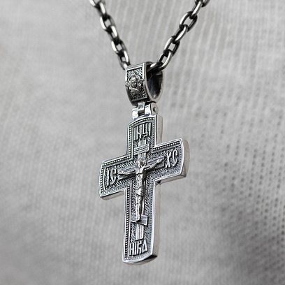 Срібний хрест "Розп'яття. Спаси і Збережи" ﻿кду-19 №4