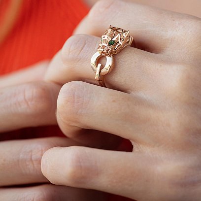 Кольцо "Пантера" в красном золоте (фианиты) к07610 №2