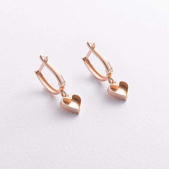 Серьги "Сердечки" в красном золоте с09674 №5