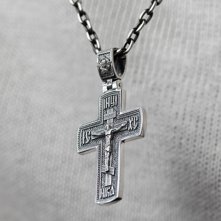 Срібний хрест "Розп'яття. Спаси і Збережи" ﻿кду-19 від ювелірного магазину Онікс - 3