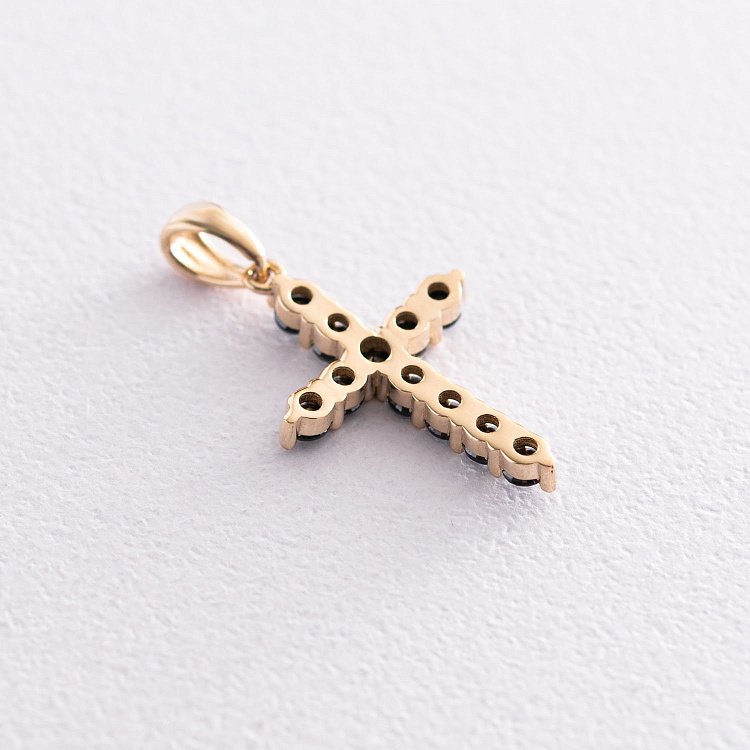 Золотий хрестик з чорними фіанітами п03567 від ювелірного магазину Онікс - 2