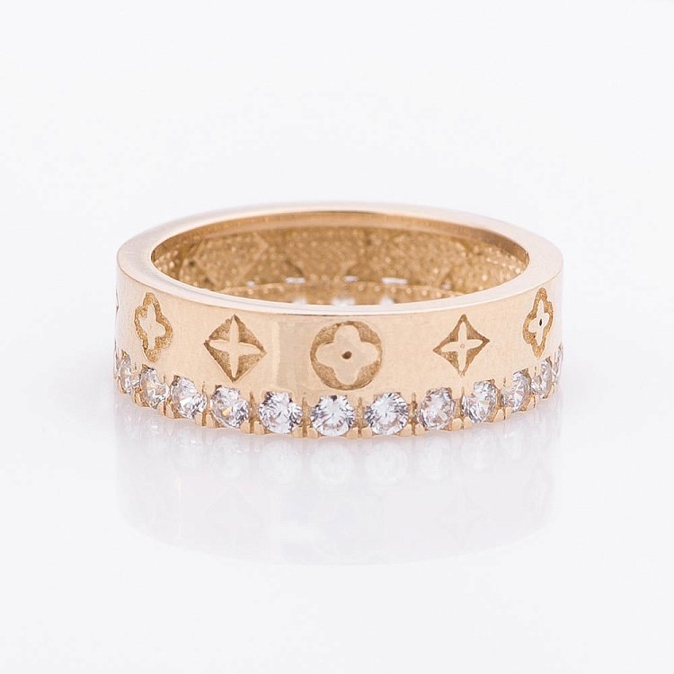 Золота каблучка з фіанітами к05016 від ювелірного магазину Онікс - 2