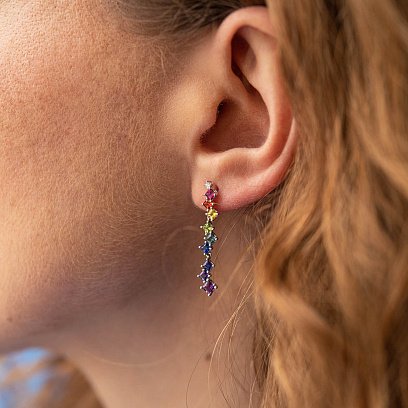 Золотые серьги - пусеты с разноцветными сапфирами сб0449nl №2