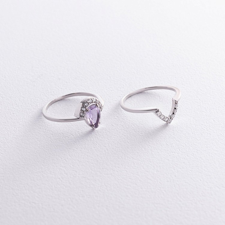 Подвійна срібна каблучка з аметистом і фіанітами GS-01-004-6310 від ювелірного магазину Онікс - 3