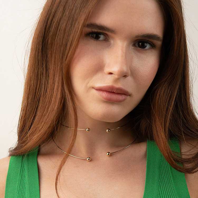 Колье - чокер "Demi" (желтое золото) с шариками кол02614 от ювелирного магазина Оникс - 1