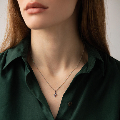 Золотий хрестик з сапфірами і діамантом пб0300nl №2