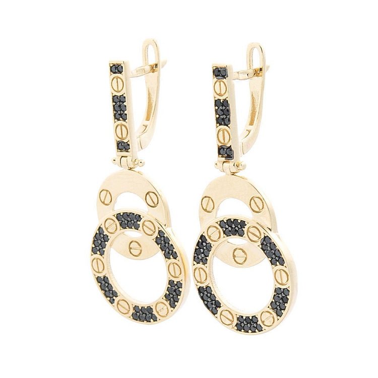 Золоті сережки з чорними фіанітами с05338 від ювелірного магазину Онікс
