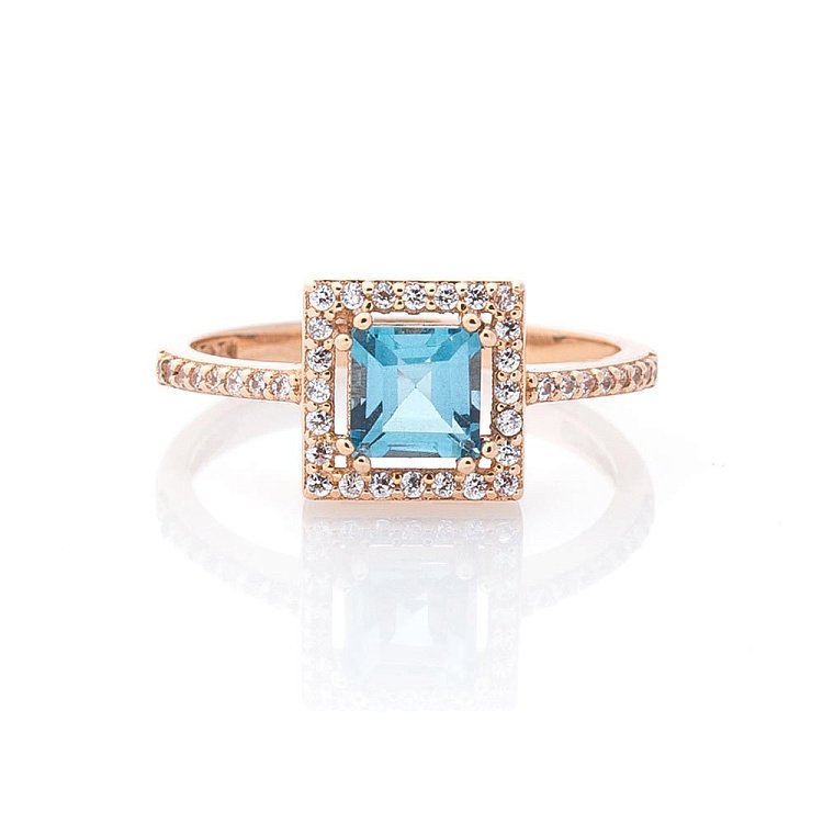 Золотое кольцо (топаз "Лондон голубой", фианиты) к04755 от ювелирного магазина Оникс - 4