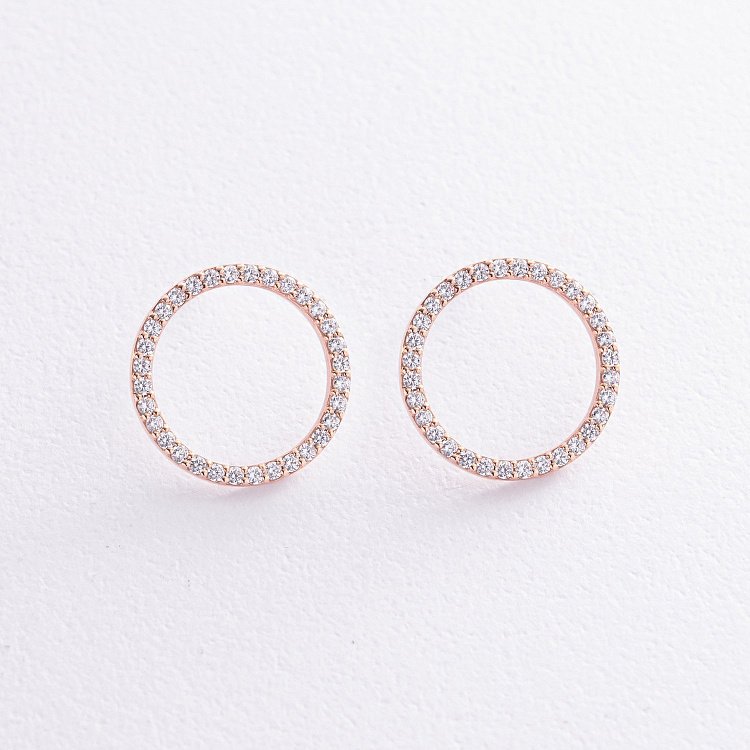 Серьги - пусеты "Круговорот" с фианитами 1.6 см (красное золото) с08377 от ювелирного магазина Оникс