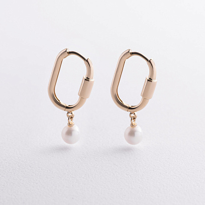 Серьги "Amelie" с жемчугом (желтое золото) с09631