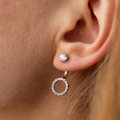 Серебряные серьги - джекеты "Круговорот" с фианитами 2674/9р-CZ №3