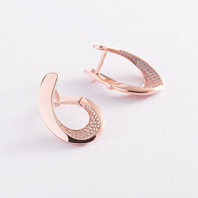 Золотые серьги с белыми фианитами с05811 №5