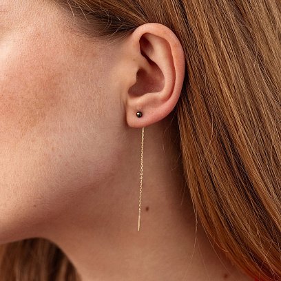 Золотые серьги - протяжки (черные фианиты) с08814