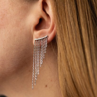 Серебряные серьги - клаймберы с цепочками OR113060 №4