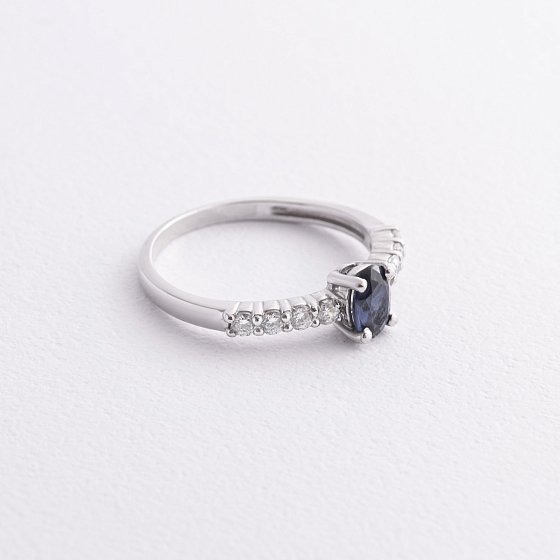 Серебряное кольцо с сапфиром и фианитами 1845/1p-HSPH №3