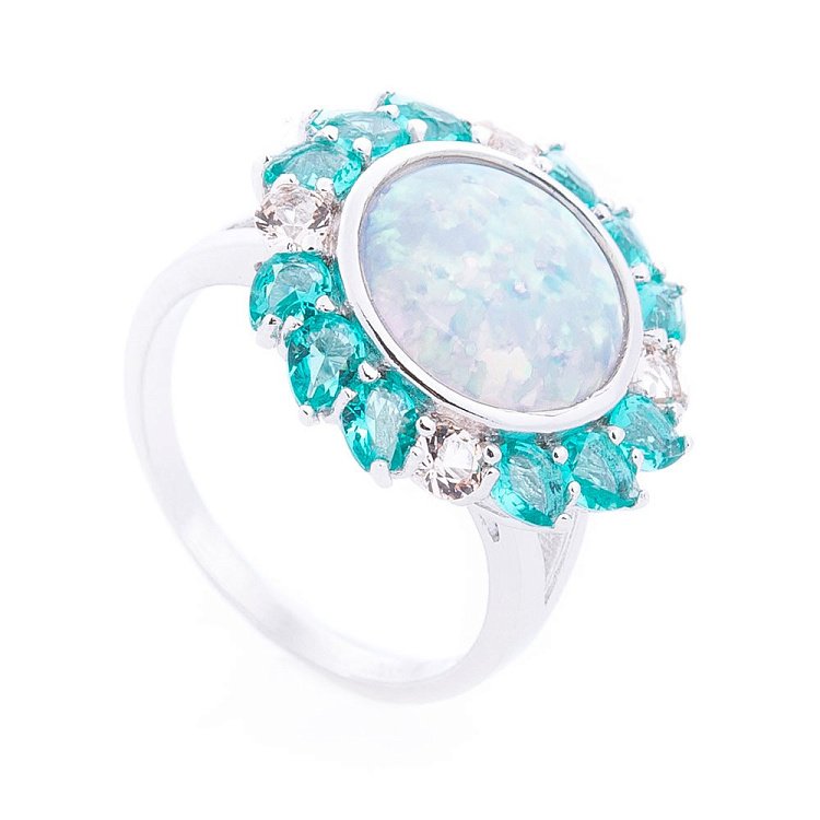 Срібний перстень (ім. опал, фіаніт) 112170 від ювелірного магазину Онікс