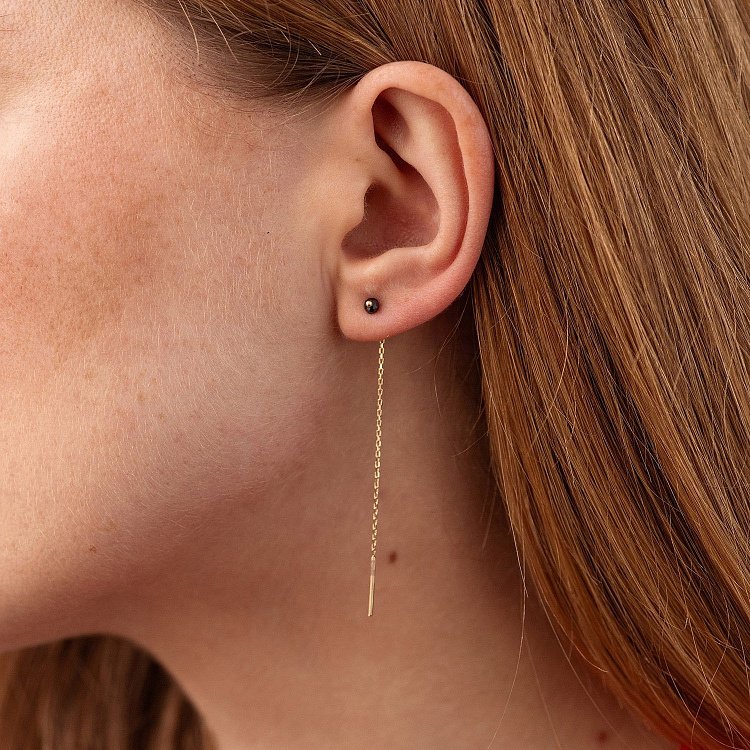 Золотые серьги - протяжки (черные фианиты) с08814 от ювелирного магазина Оникс