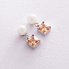 Золоті сережки - пусети "Альма" (помаранчеві фіаніти, перли) с08249 от ювелирного магазина Оникс